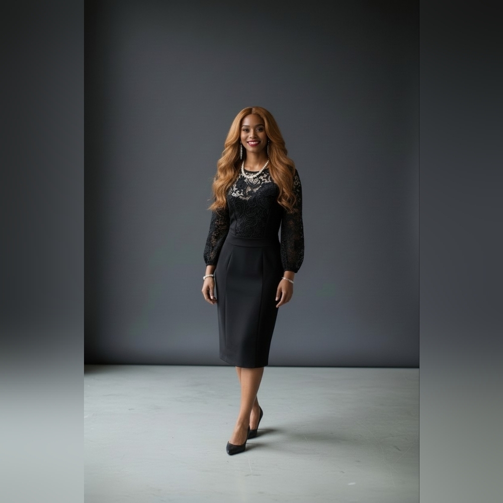 Eva Mendez Hollywood Loyalty Black Lace Long Sleeve Dress Size 10